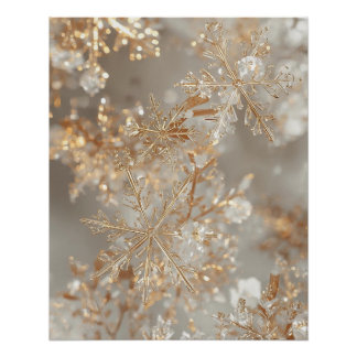 Affiche Flocons de Neige Feuille d'Or