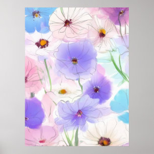 Affiche florale à l'aquarelle pastel – Impression 