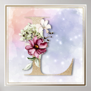 Affiche florale de Bourgogne à monogramme L