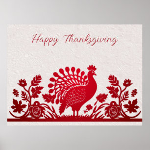 Affiche florale de dinde de Thanksgiving rouge