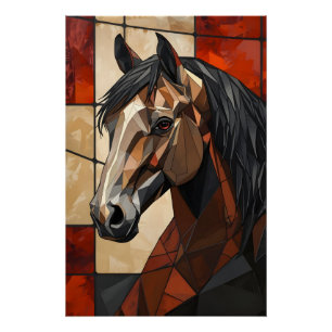 Affiche géométrique de cheval en finition brillant