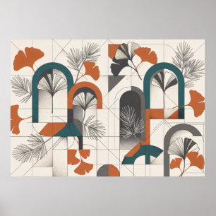 Affiche géométrique en terre cuite sarcelle Ginkgo