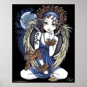 Affiche gothique d'art d'ange d'oiseau d'huile de