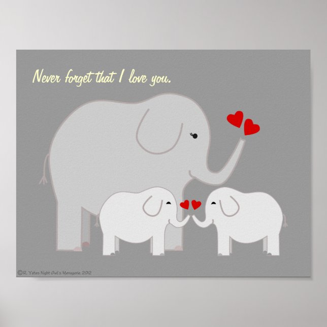Affiche grise éléphants maman et bébé (Devant)