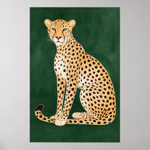 Affiche Guépard, Fond Vert, Animal Moderne