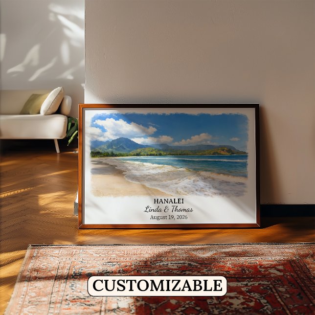 Affiche Hanalei Hawaii, Aquarelle, Sur mesure (Créateur téléchargé)