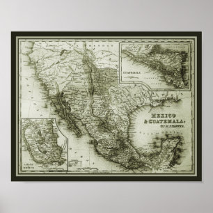 Affiche historique de carte Mexique et du