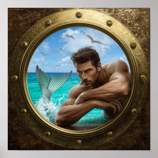 Affiche hublot avec un beau merman
