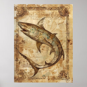 Affiche illustrant le requin vintage