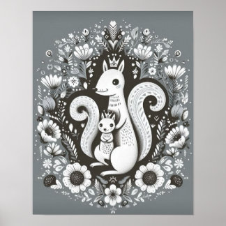 Affiche illustration folk art “Ecureuil“
