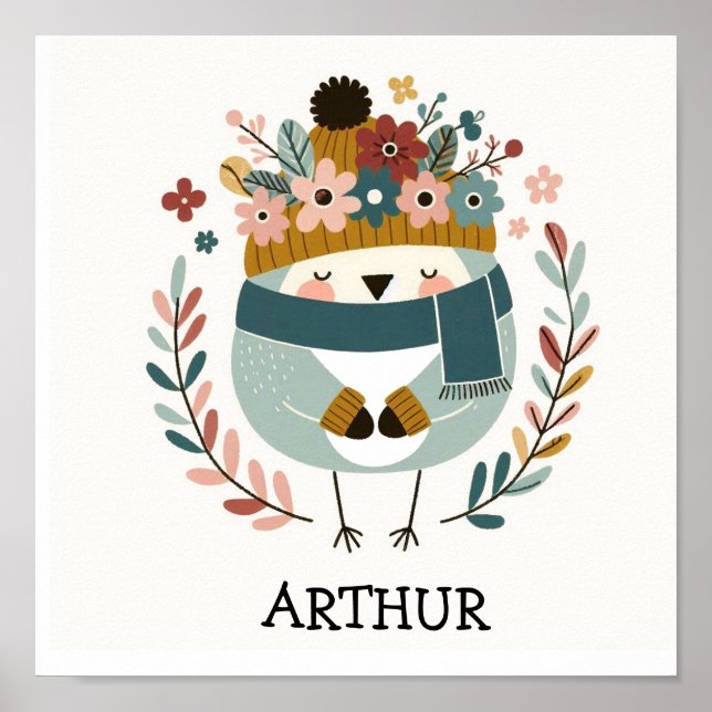 Affiche illustration folk art motif “oiseau“ (Devant)