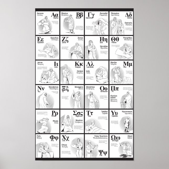 Affiche illustrée en alphabet grec (Devant)