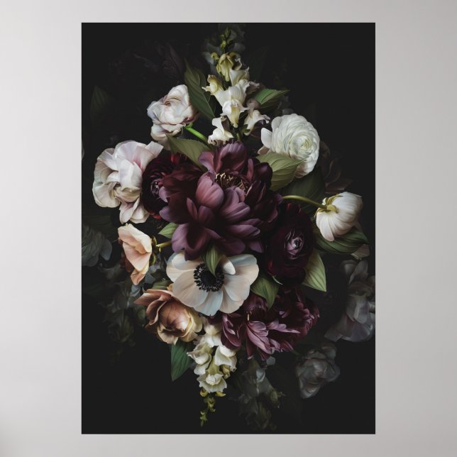 Affiche imprimée de fleurs sombres dédiées (Devant)