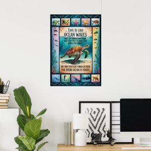 Affiche inspirante Tortue de mer Océan “La vie est