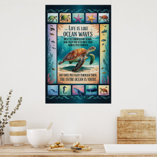 Affiche inspirante Tortue de mer Océan “La vie est
