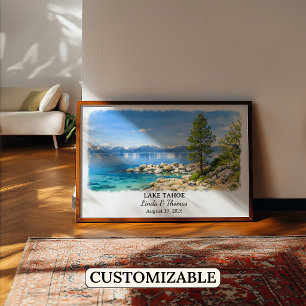 Affiche Lake Tahoe Nevada, Aquarelle, Sur mesure