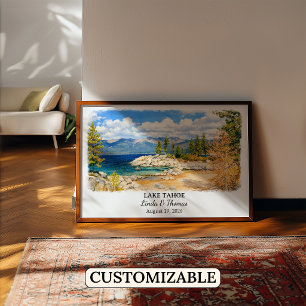 Affiche Lake Tahoe Nevada, Aquarelle, Sur mesure