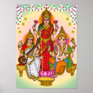 Affiche Lakshmi Saraswati Ganesha