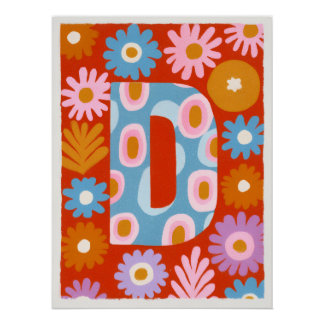 Affiche lettre monogramme D décoration dopamine lu