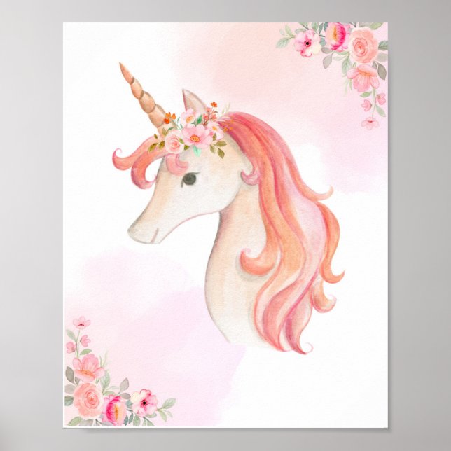 Affiche licorne aquarelle. Décoration de nursery. (Devant)