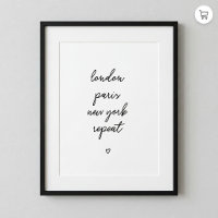 Affiche 'Londres Paris New York Répéter' | Rose 8x