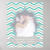 Affiche mariage moderne turquoise, gris chevron
