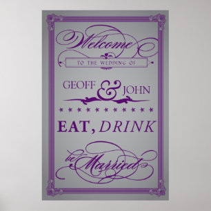 Affiche Mariage vintage "Mange, Bois, Sois Marié"