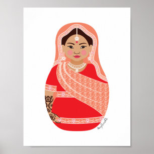 Affiche Matryoshka indienne (rouge)