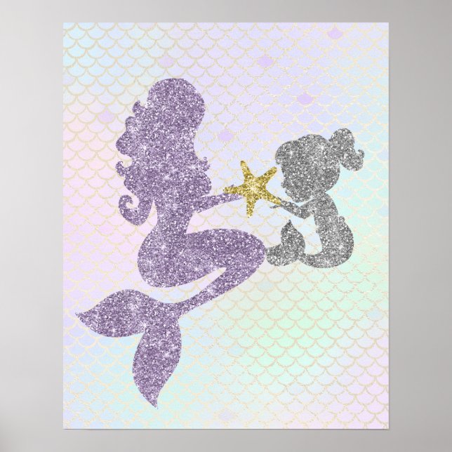 Affiche Mère et Enfant Sirène Pailletée (Devant)