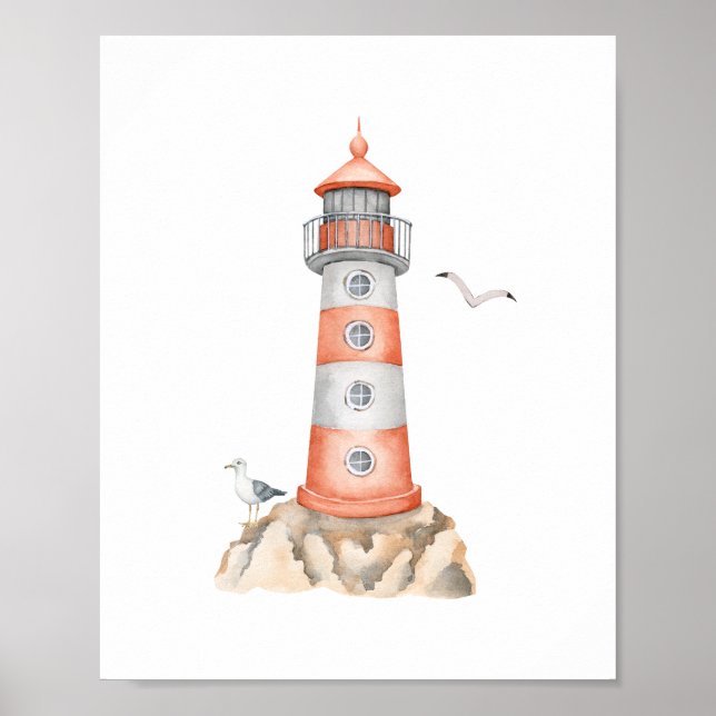 Affiche mignonne phare à l'aquarelle (Devant)