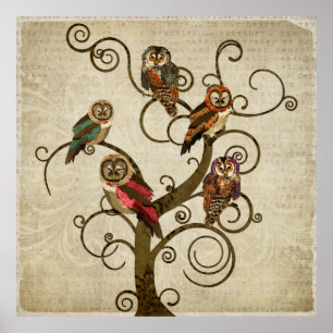 Affiche minable d'art d'arbre de hibou