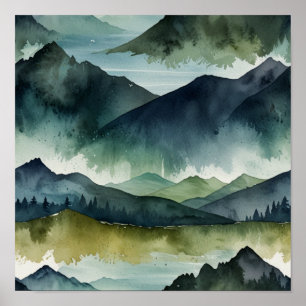 Affiche minimaliste de montagne à l'aquarelle