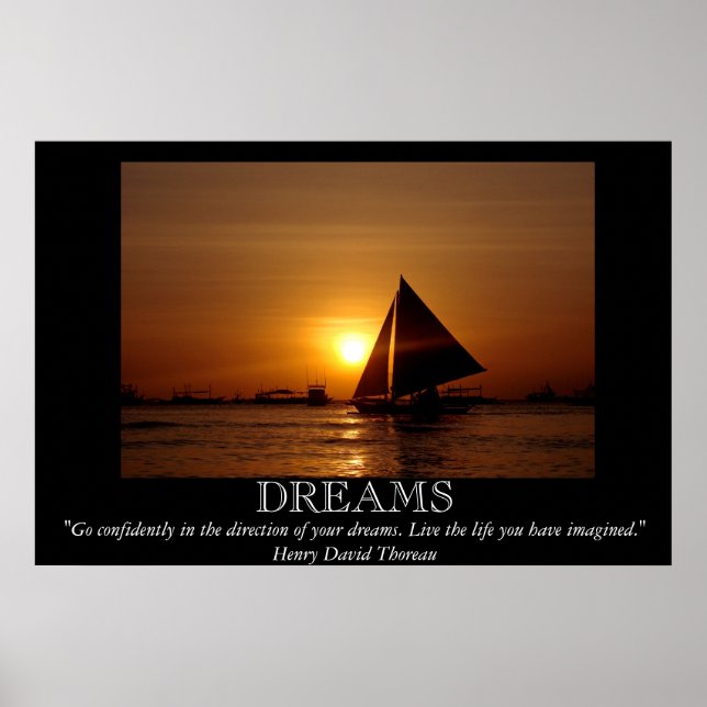 Affiche motivationnelle Dreams Sunset Sailboat (Devant)