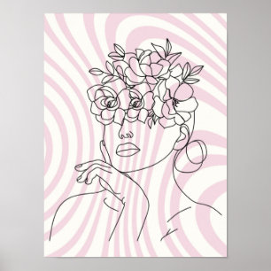 Affiche murale à lignes de femme florale, esthétiq