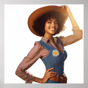 Affiche murale de cowgirl moderne posant avec un c