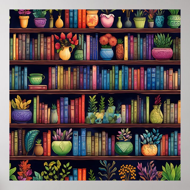 Affiche murale de la bibliothèque colorée Imprimer (Devant)