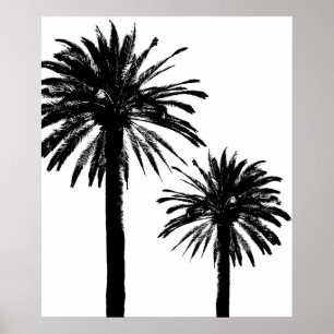 Affiche murale en silhouette de palmier noir et bl