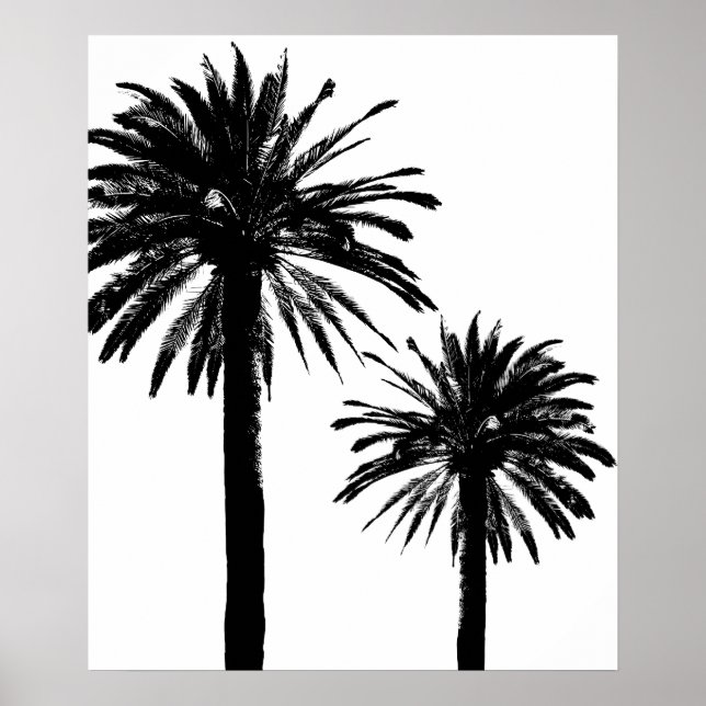 Affiche murale en silhouette de palmier noir et bl (Devant)