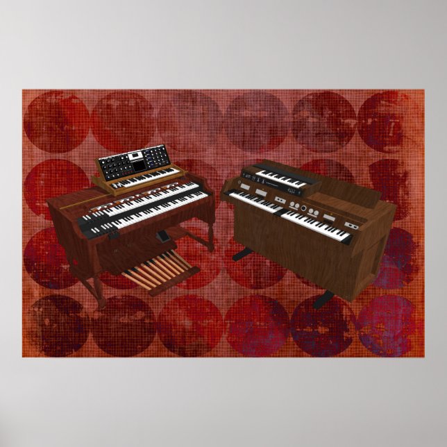Affiche musicale : Claviers Vintages : 3D Modèle : (Devant)