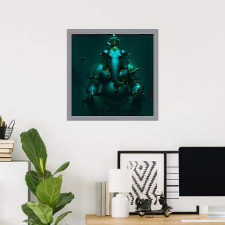 Affiche mystique de Lord Ganesha bleu néon | Moder