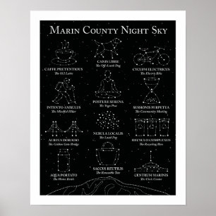 Affiche noire ciel nocturne comté de Marin 40x50 c