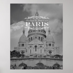 Affiche noire et blanche de voyage de Paris :