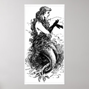 Affiche noire et blanche vintage de sirène