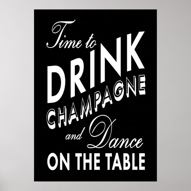 Affiche noire 'Temps de boire du champagne' (Devant)