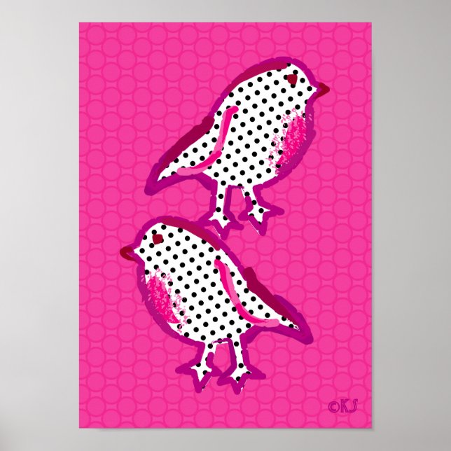 affiche numérique "oiseaux roses" (Devant)