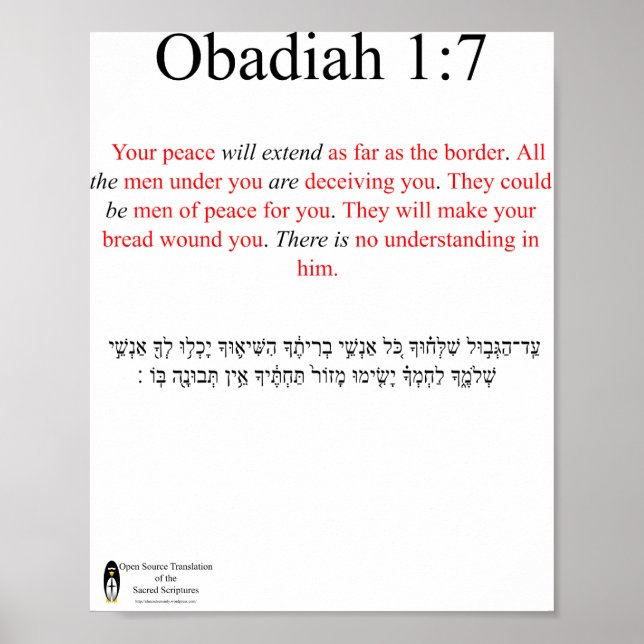 Affiche Obadiah 1:7 de traduction de source ouvert (Devant)