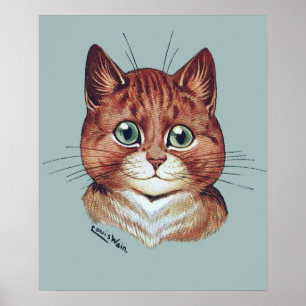 Affiche orange vintage de chat tigré de Louis Wain