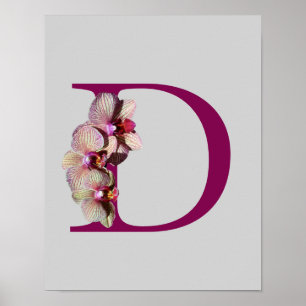 Affiche Orchidée Élégant Monogramme Initiale D