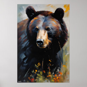 Affiche   Ours noir   Style de peinture à l'huile