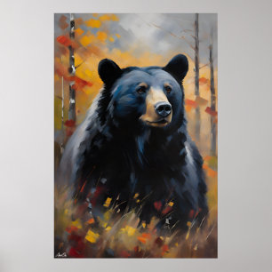 Affiche   Ours noir   Style de peinture à l'huile